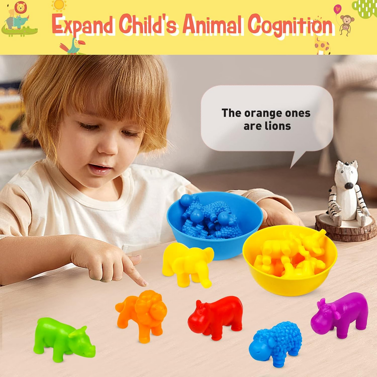 Animal Counting, Color Sorting & Matching Game with Rainbow Bowls
