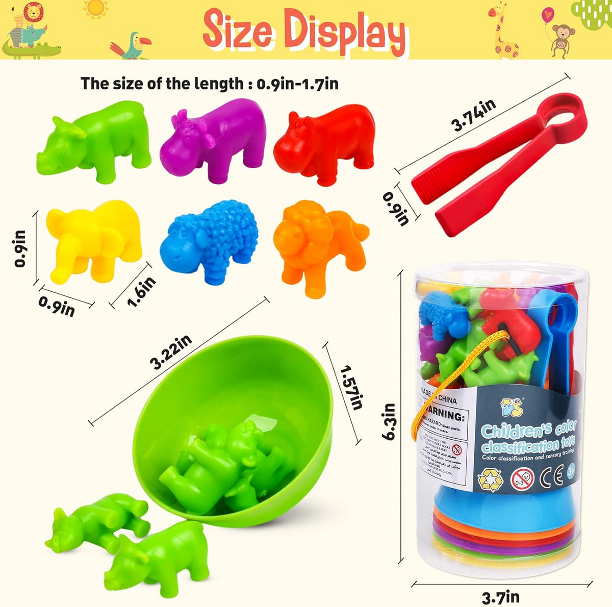 Animal Counting, Color Sorting & Matching Game with Rainbow Bowls