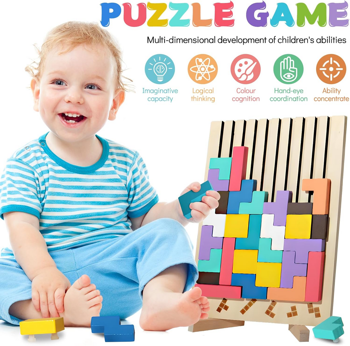 Wooden Educational & Colorful Geometric Versatile Blocks (YHM-89)