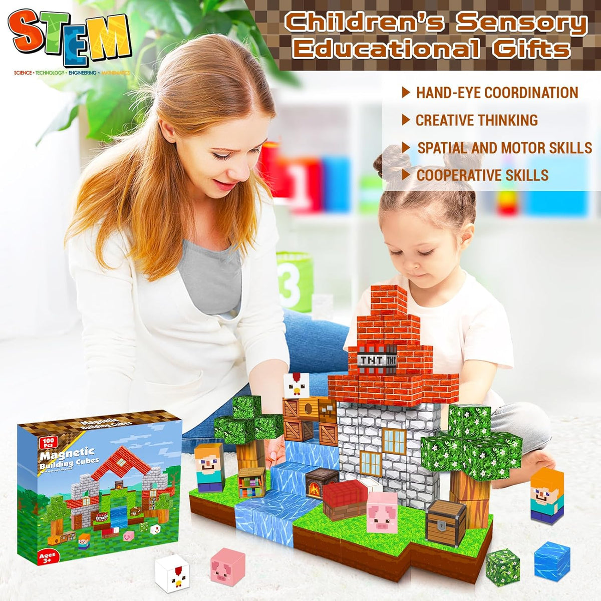 Minecraft Magnetic Building Blocks Cubes (100 Pcs | ZH019)