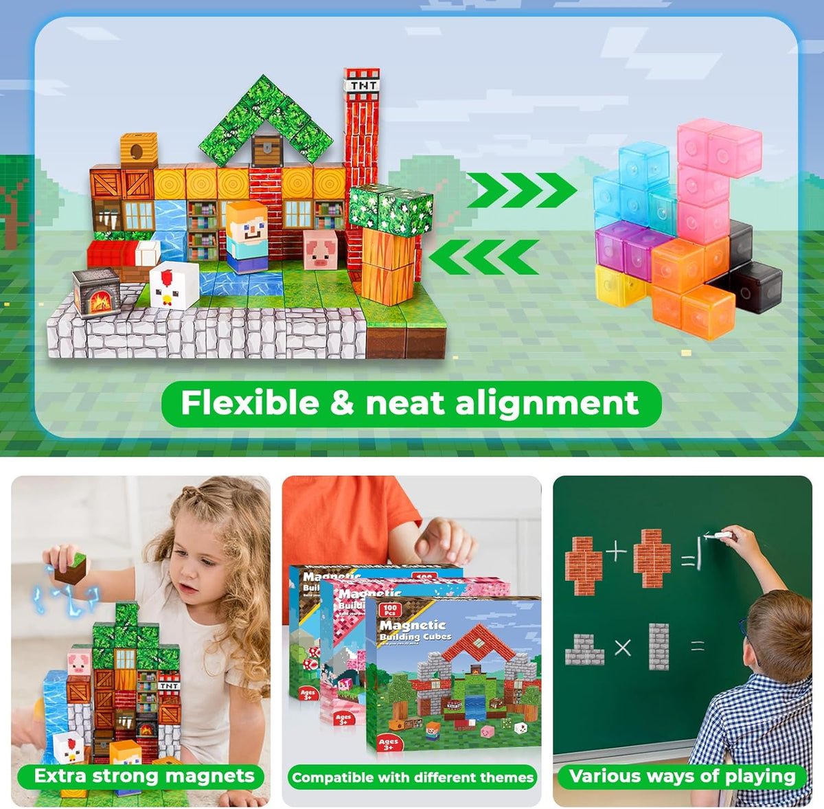 Minecraft Magnetic Building Blocks Cubes (100 Pcs | ZH019)