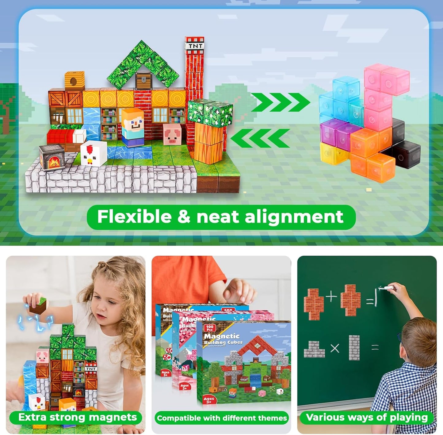 Minecraft Magnetic Building Blocks Cubes (100 Pcs | ZH019)