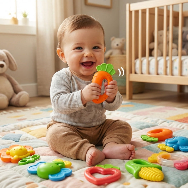 5 Colors Puzzle Baby Rattle & Teether – Safe & Fun Infant Toy