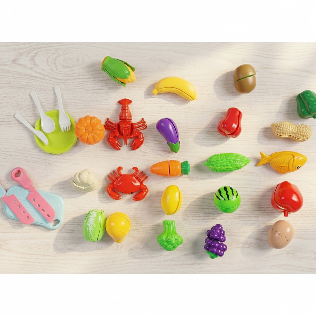 32 Pcs Pretend Play Kitchen Cutting Set (Apple Storage Case)