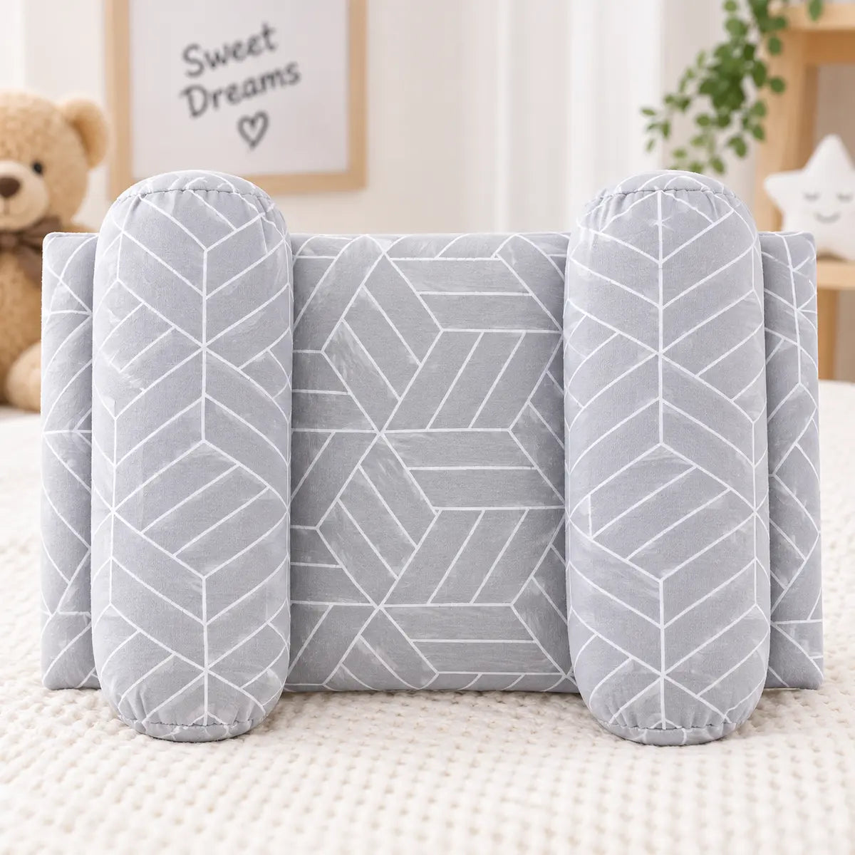 Adjustable baby head shaping soft pillow with cushioned side supports