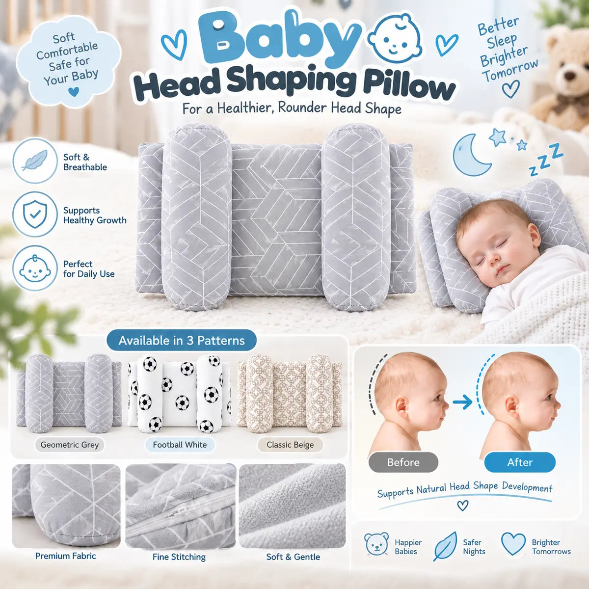 Adjustable Baby Head Shaping Soft Pillow