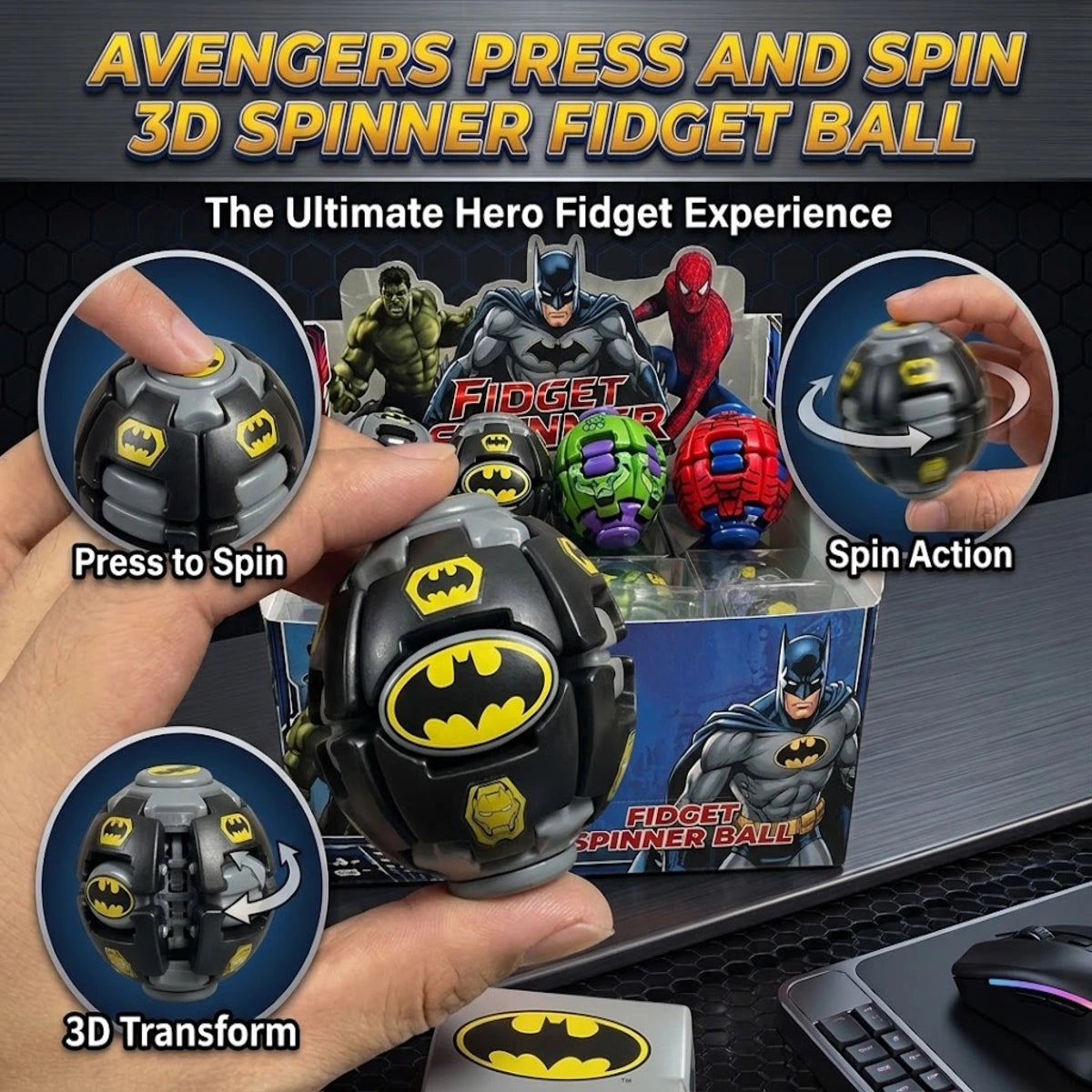 Avengers Press & Spin 3D Spinner Fidget Ball (Random Character | 0105)