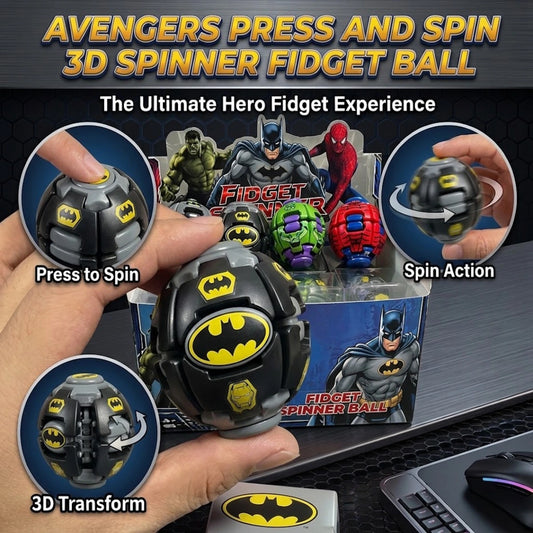 Avengers Press and Spin 3D spinning fidget ball with superhero-inspired designs