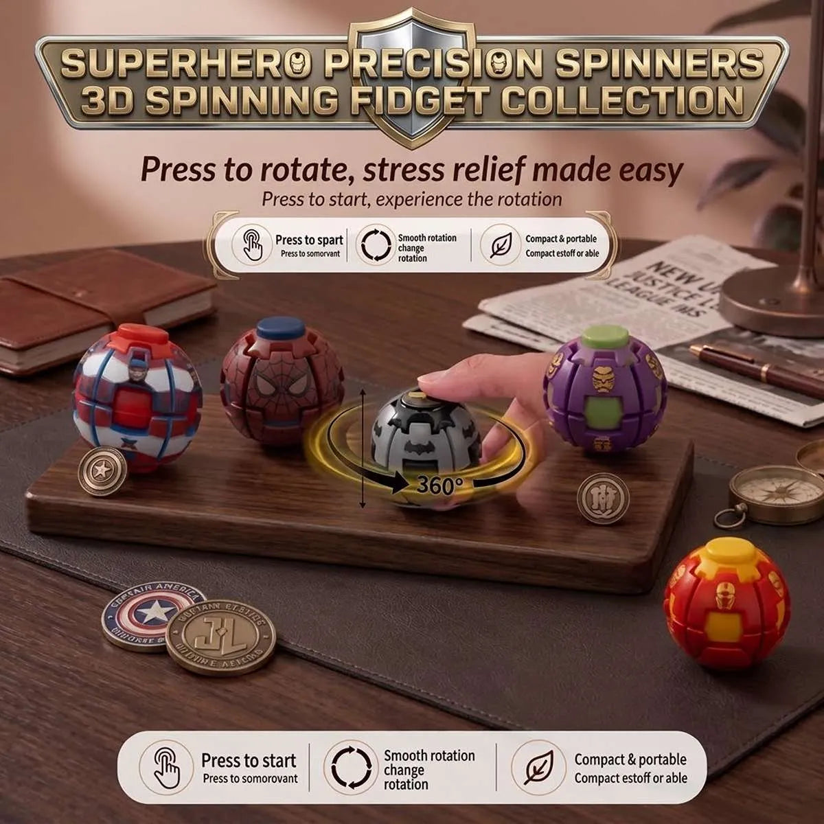 Avengers Press & Spin 3D Spinner Fidget Ball (Random Character | 0105)