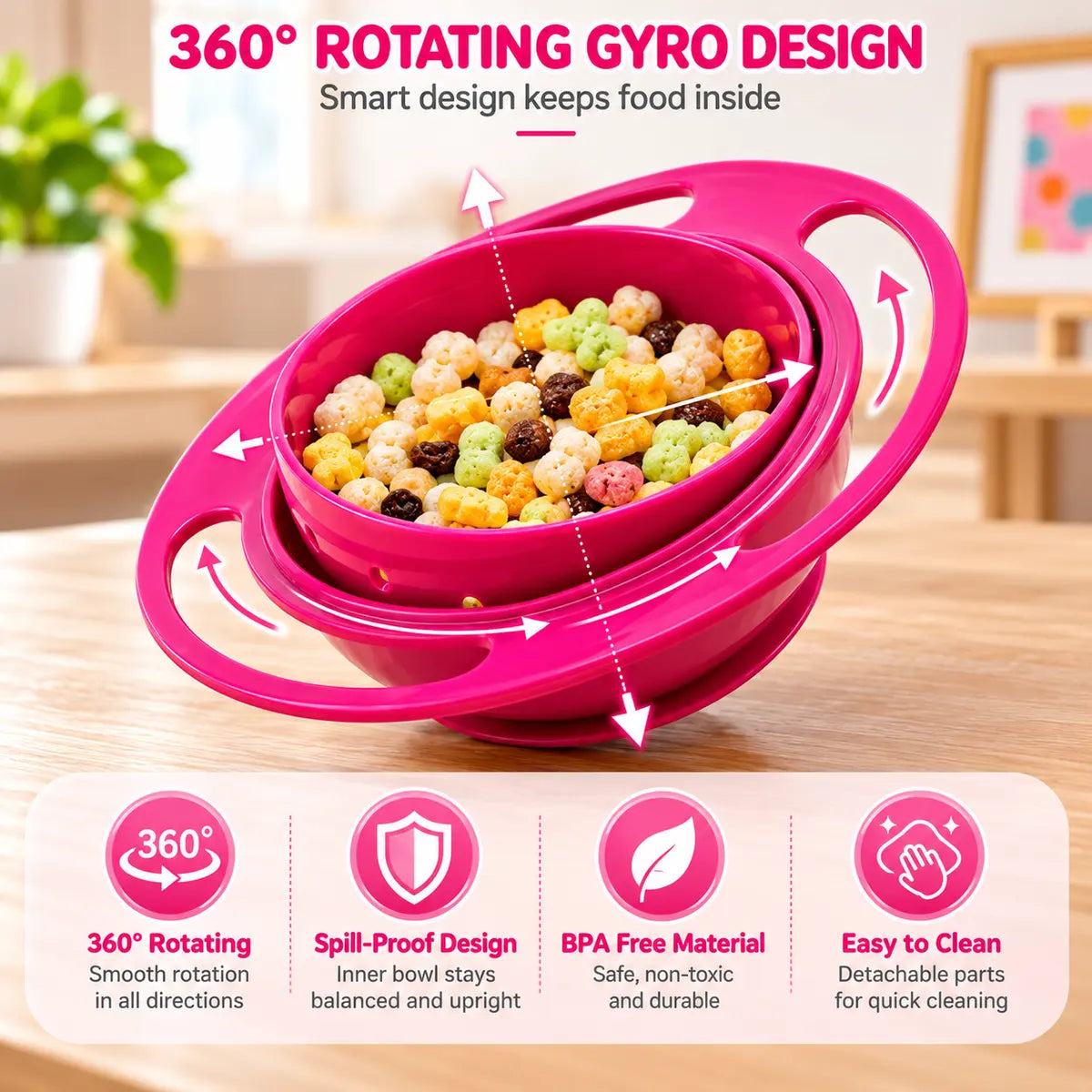 360° Rotatable Baby Feeding Gyro Bowl for Kids - Toynix.pk