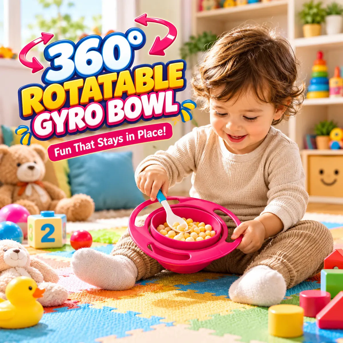 360° Rotatable Baby Feeding Gyro Bowl for Kids - Toynix.pk