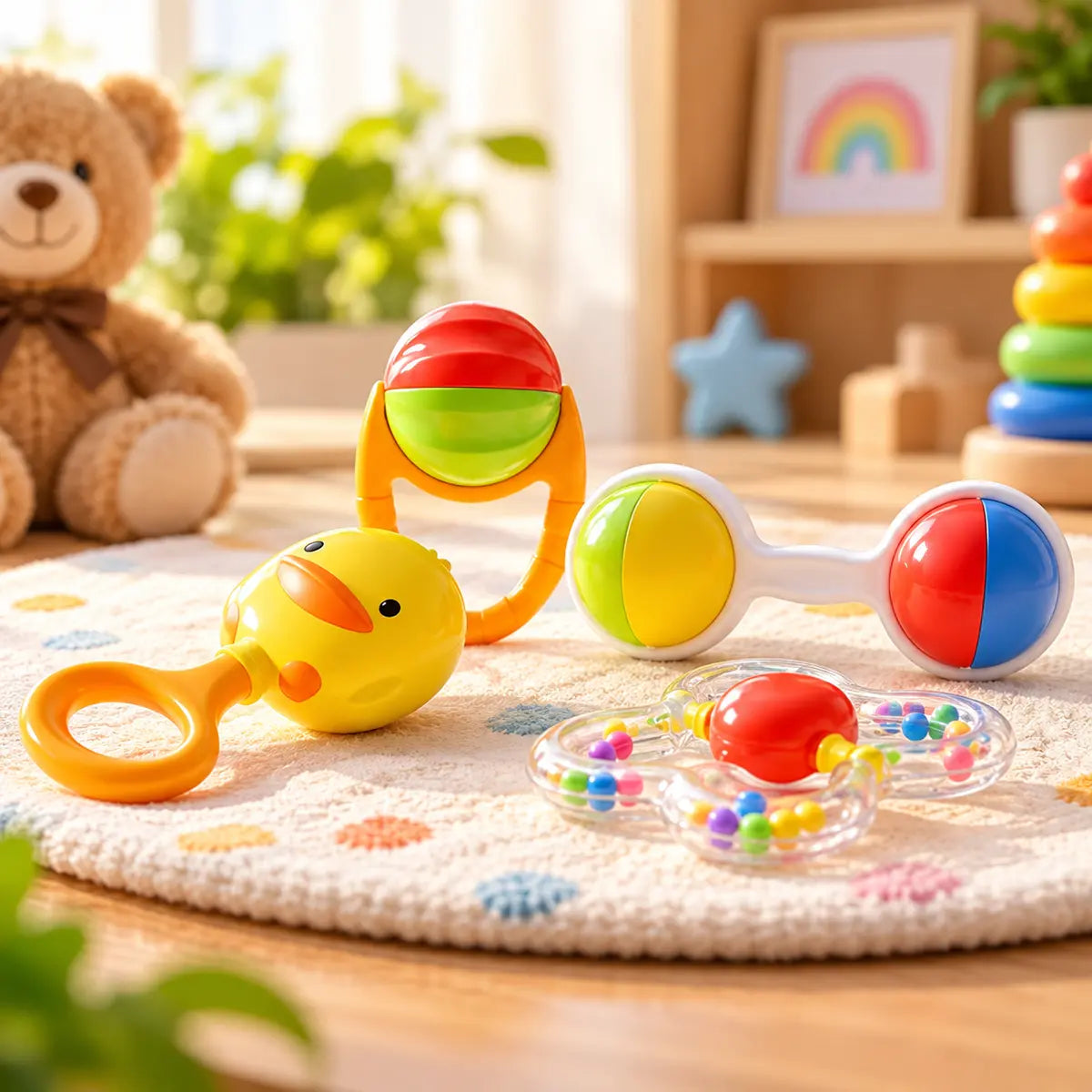 4 Pcs Baby Rattle Set – Colorful Hand Rattle Toys for Newborn & Infants 