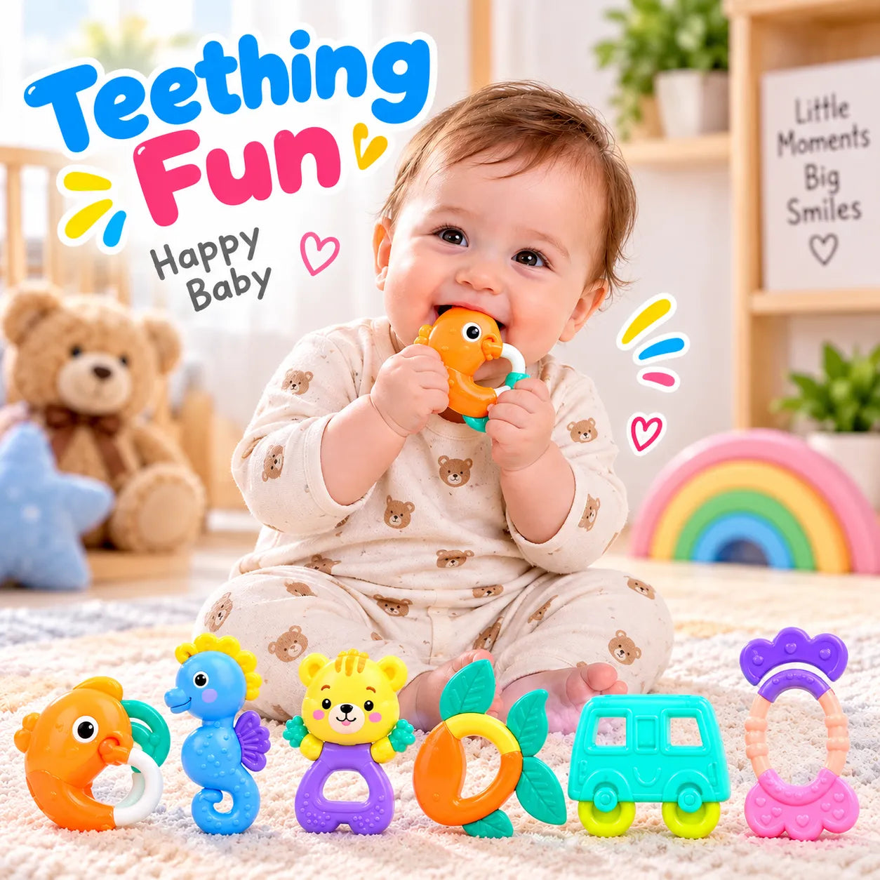 Baby Sensory Teething Toy Set with Colorful Animal Shapes