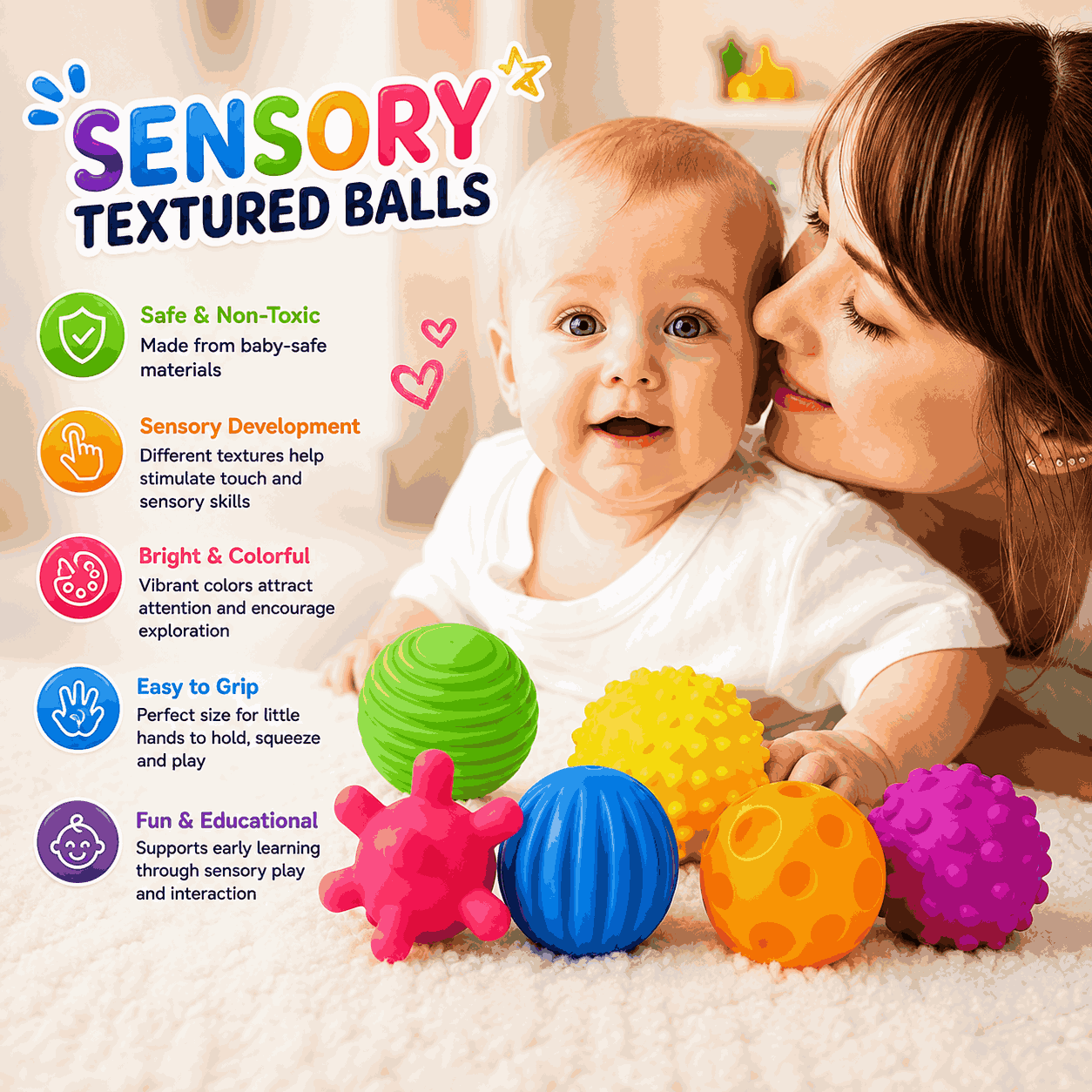 Baby Soft Squeeze Balls Colorful Textured Sensory Balls for Kids