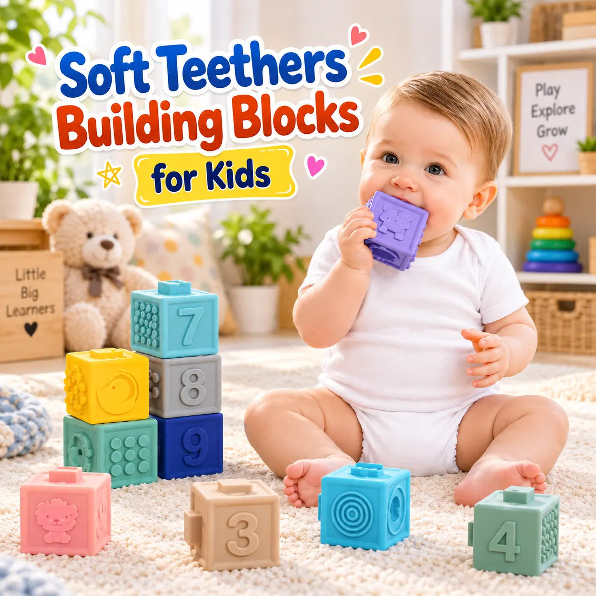 Large Soft teethers Building Blocks Numbers and Shapes For Kids (8850-12)