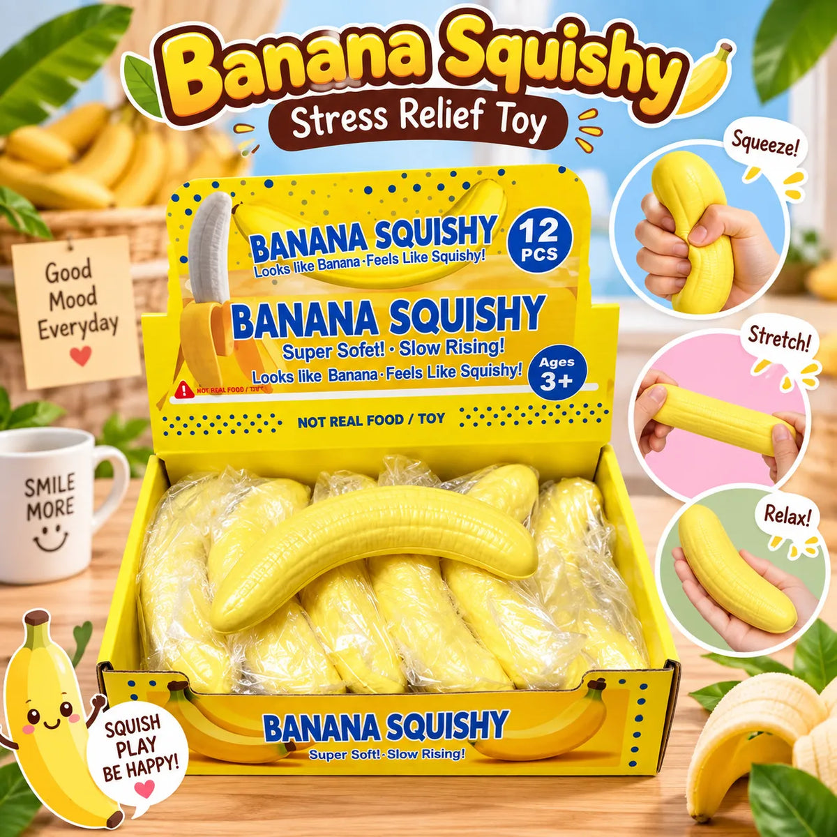 Banana Squishy Stress Relief Toy Soft Slow Rising Squeeze Toy for Kids
