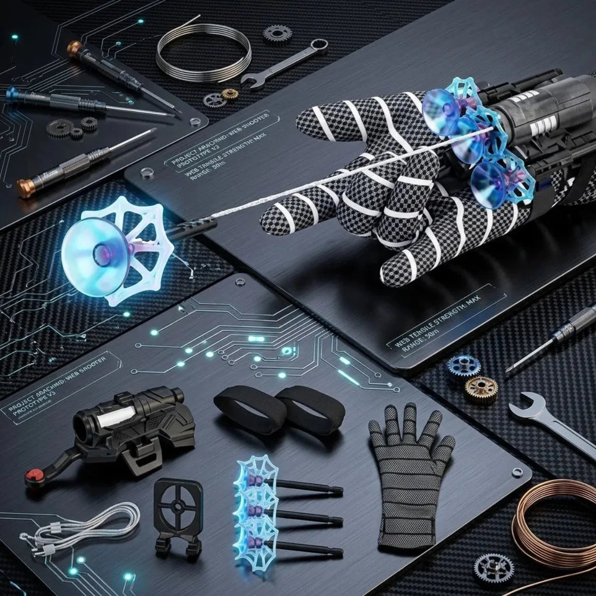 Black Spiderman Web Shooter Toy with Glove and Accessories