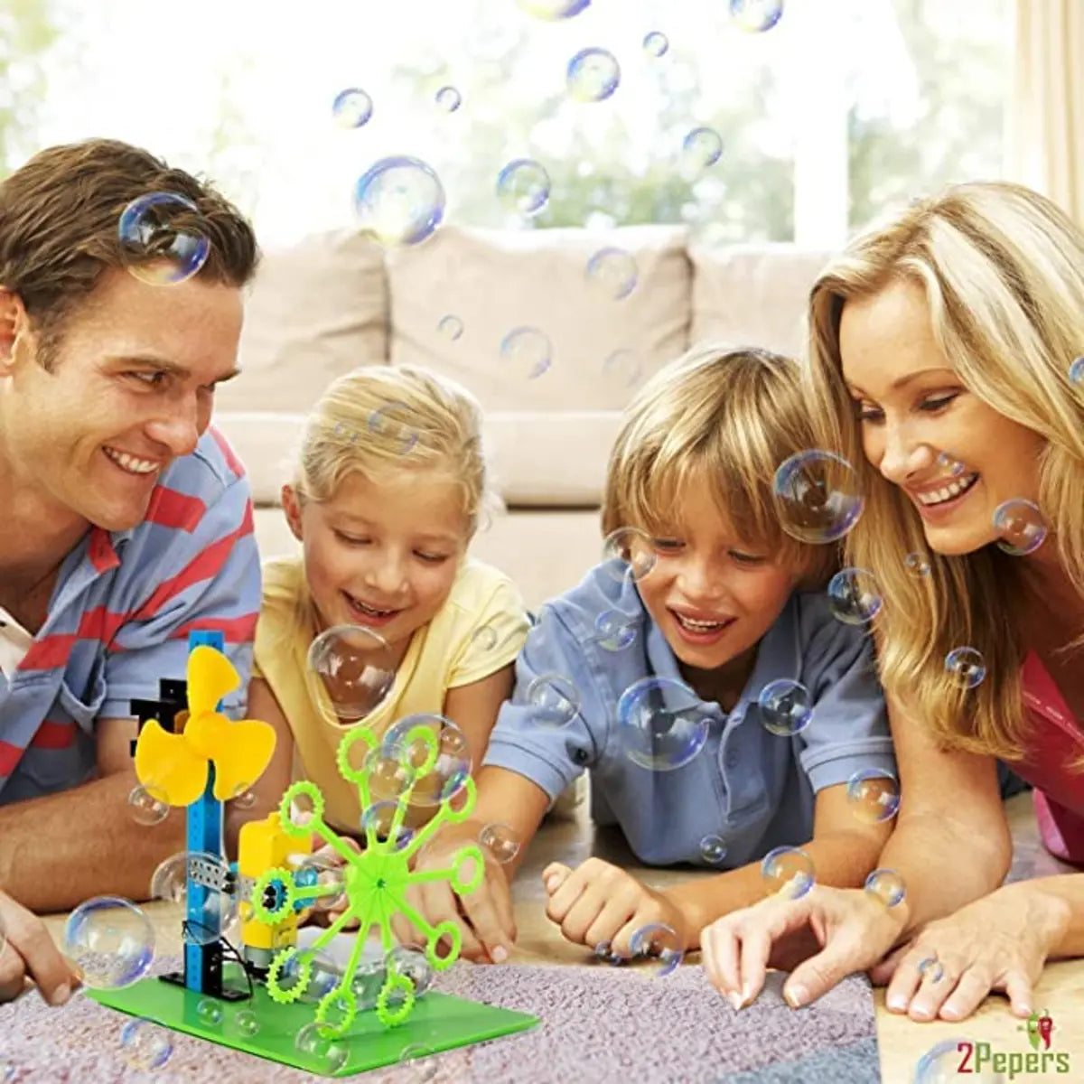 Bubble machine LED science experiment kit and educational STEM toy for kids