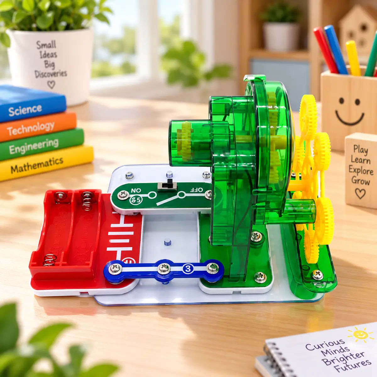 Bubble machine LED science experiment kit and educational STEM toy for kids
