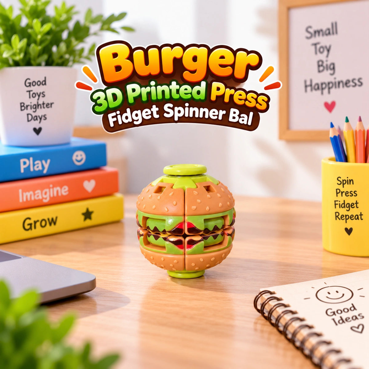 Burger 3D Printed Press Fidget Spinner Ball 