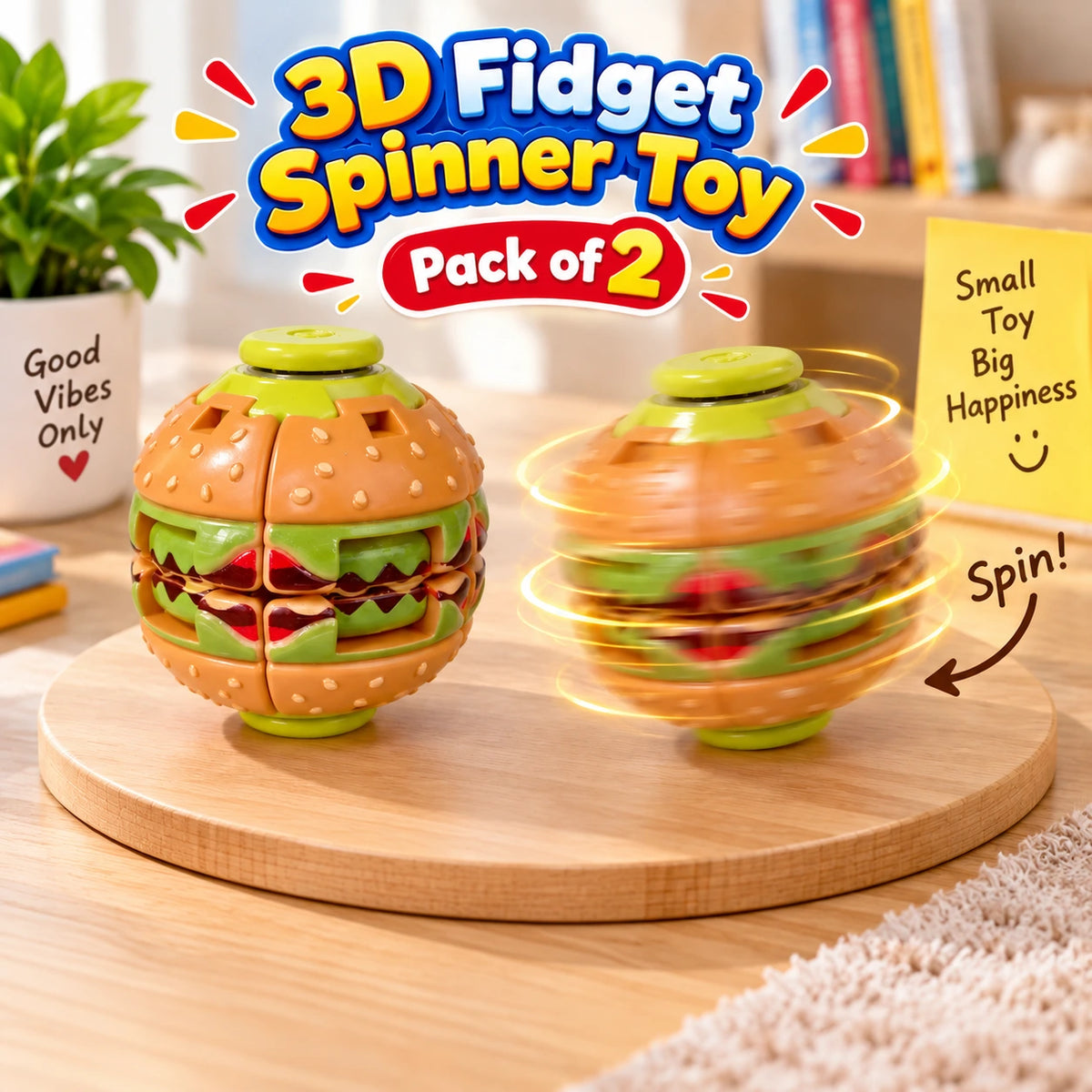 Burger 3D Printed Press Fidget Spinner Ball (0104)