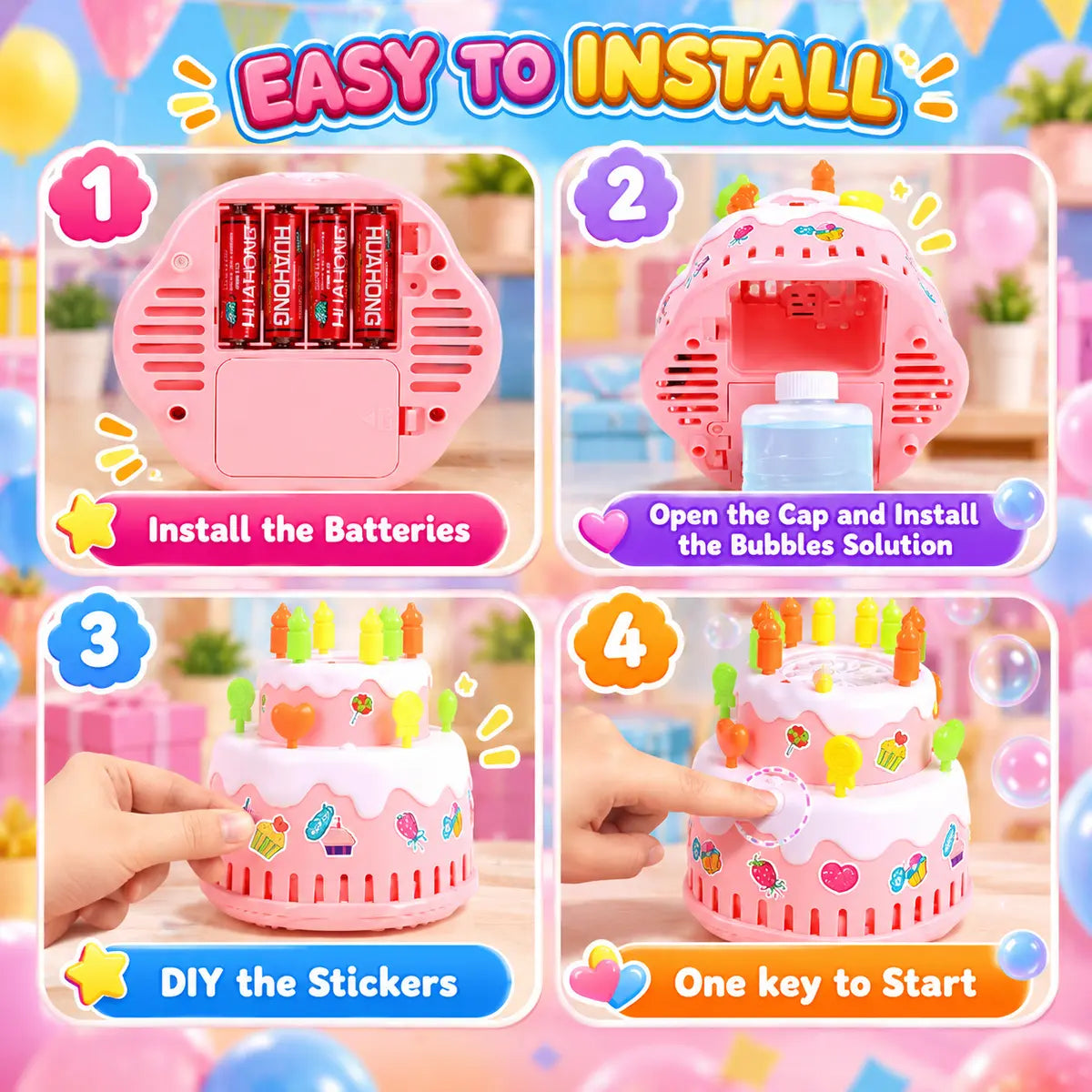 Cake Automatic Bubble Machine Toy with LED Light & Music for Kids (578)