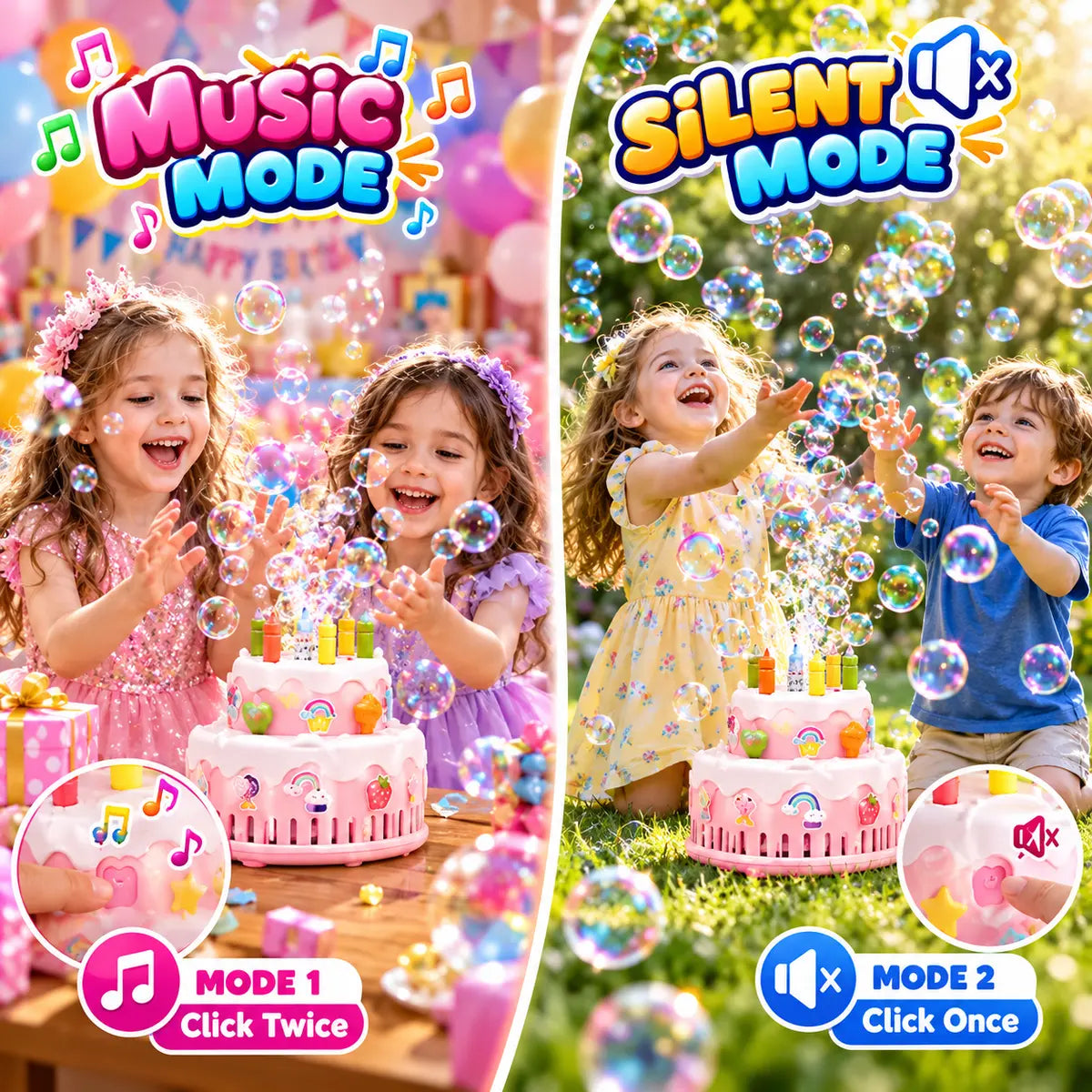 Cake Automatic Bubble Machine Toy with LED Light & Music for Kids (578)