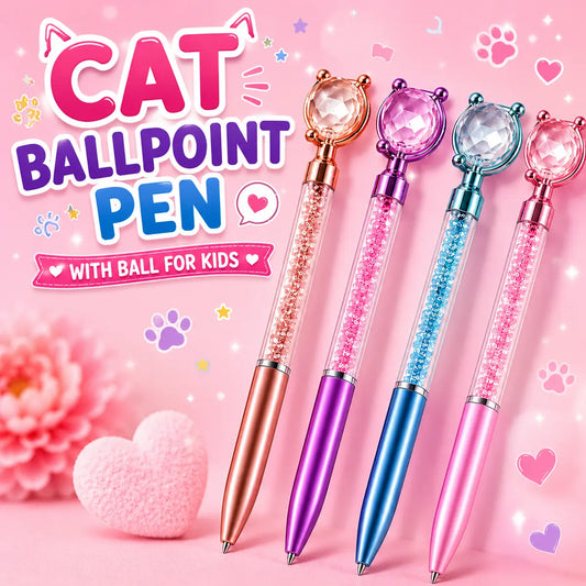 Cute cat ballpoint pen with sparkling decorative ball for kids
