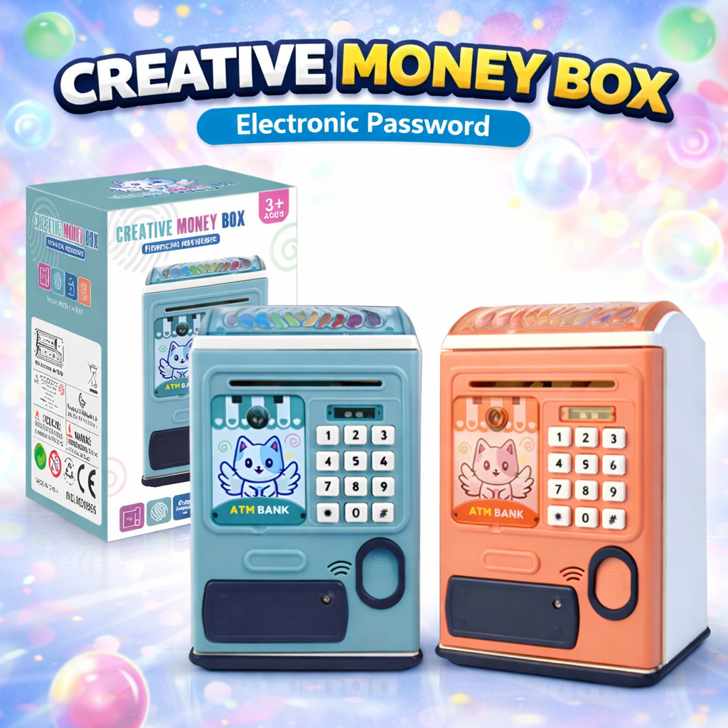 Electronic ATM piggy bank for kids with fingerprint and password secure money saving box toy