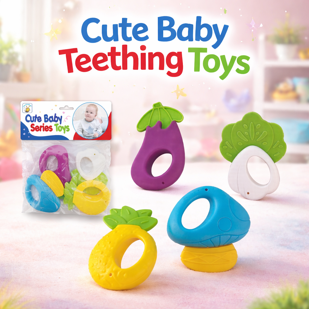 Colorful 4-piece baby teether set for infants, soft BPA-free teething toys