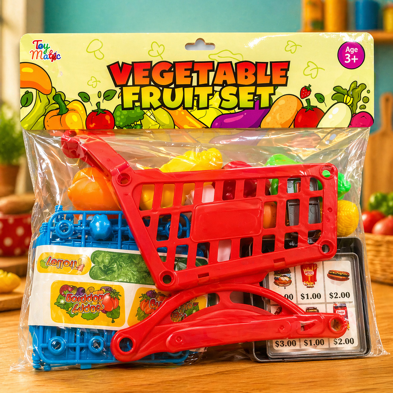 Vegetable Fruit Toy Set with Trolley