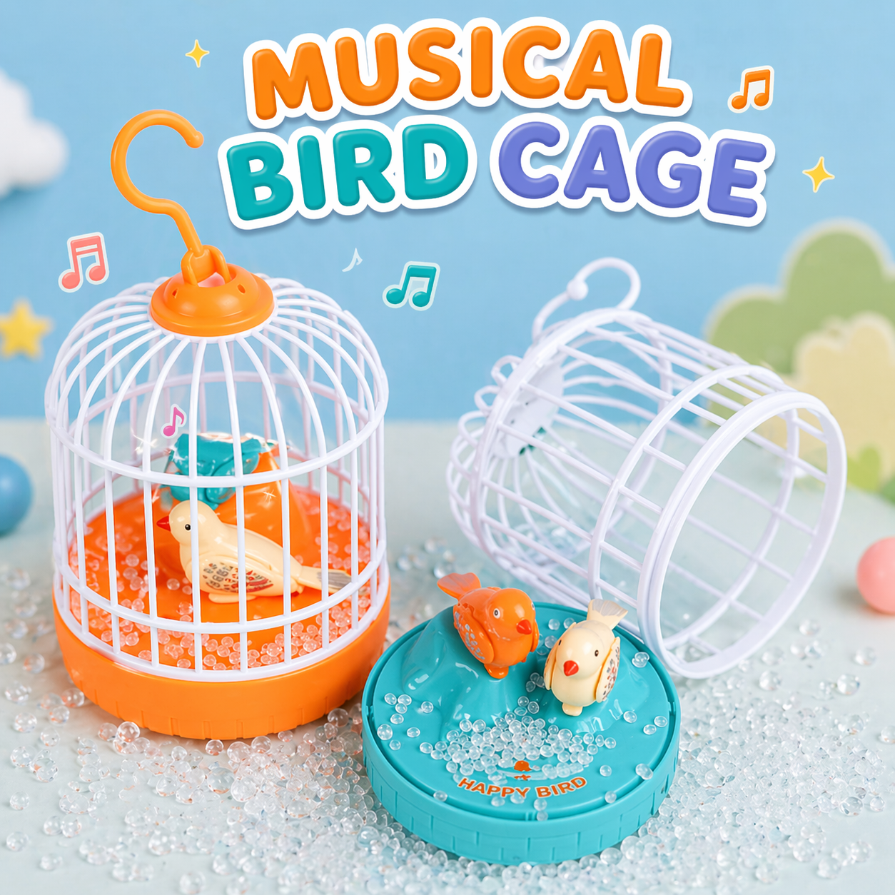 Kids bird cage toy with light and sound, interactive musical bird toy