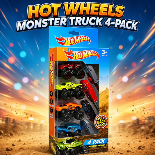 4 pcs monster jeep car set with speed launcher, kids racing toy cars