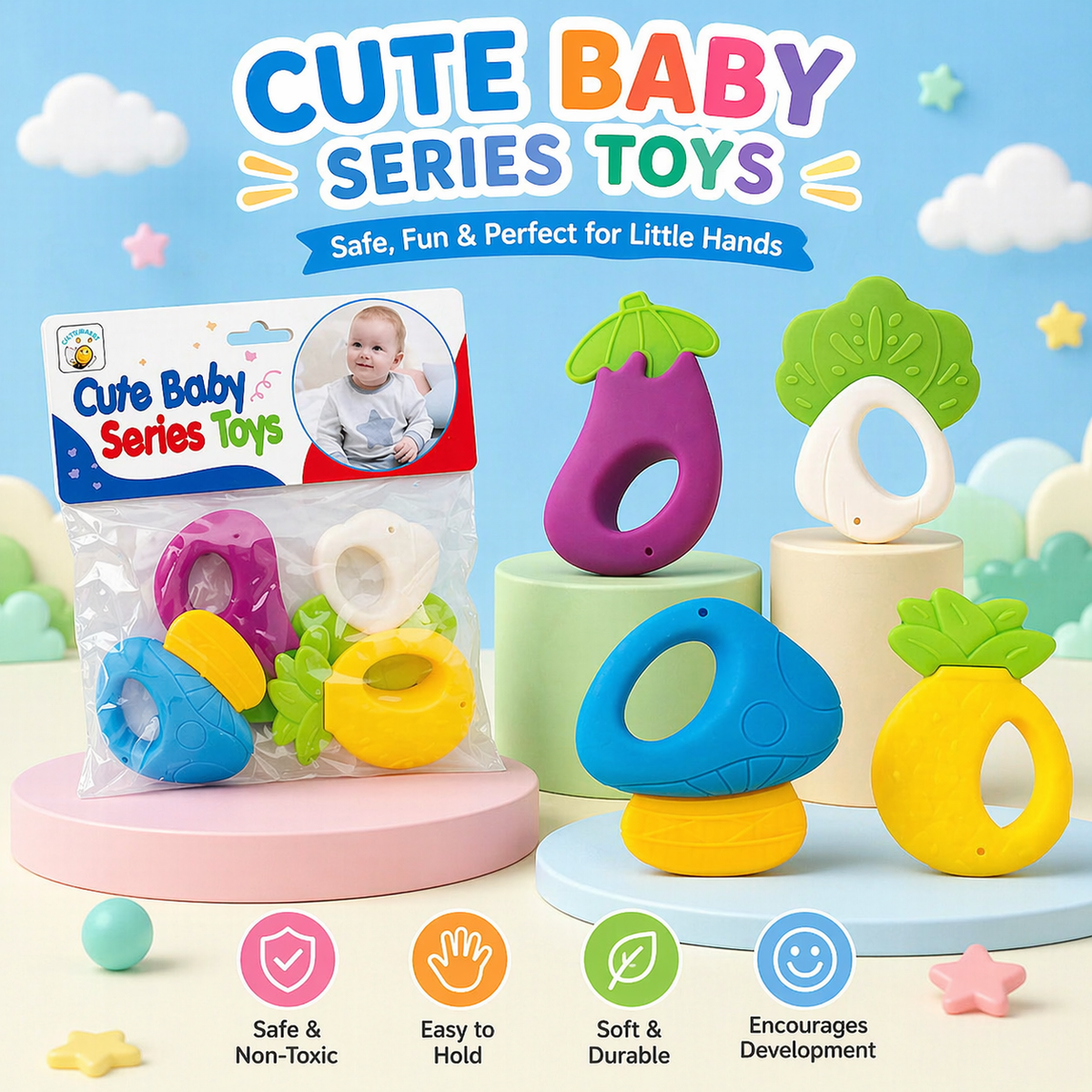 Colorful 4-Piece Set of Baby Teethers (YS466-5)