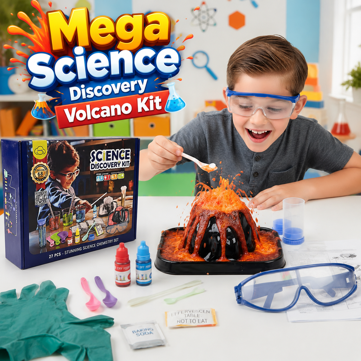 Mega Science Discovery Volcano Kit (27 Pcs) –  Educational STEM Learning for Kids