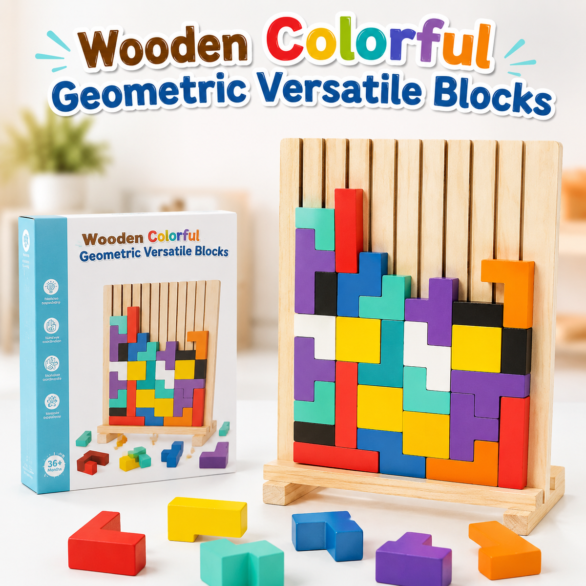 Wooden Educational & Colorful Geometric Versatile Blocks (YHM-89)