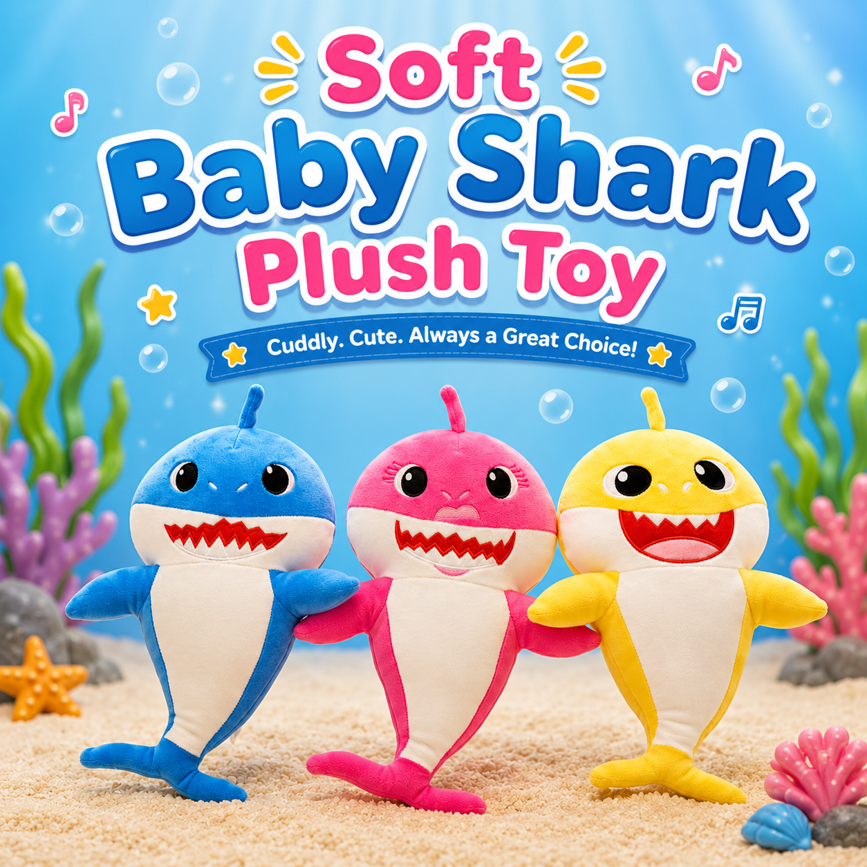 Soft Baby Shark Plush Toy For Kids (25cm | Random Color)
