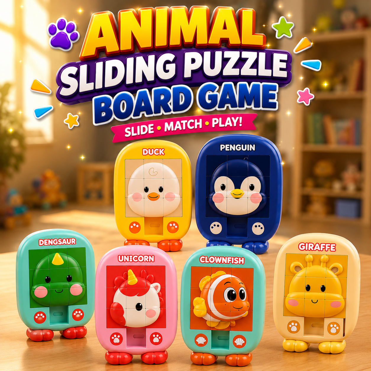 Animal Sliding Puzzle Board Game For Kids (Random Design | 761-14)