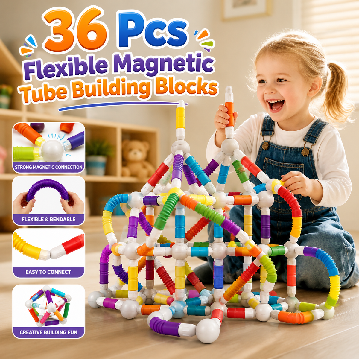 Flexible Magnetic Tube Building Blocks - 36pcs (158-40)