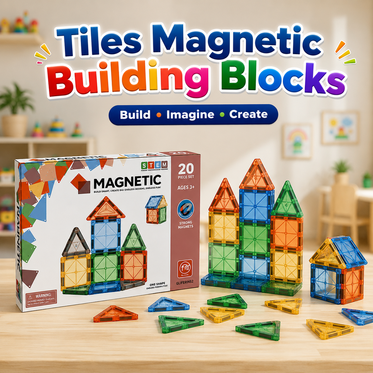 20 Pcs Tiles Magnetic Building Blocks for Kids (FK9808)