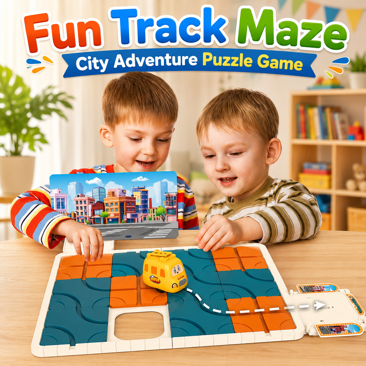 Fun Track Maze City Adventure Puzzle Game Sliding Car Track Educational Brain Teaser Toy for Kids