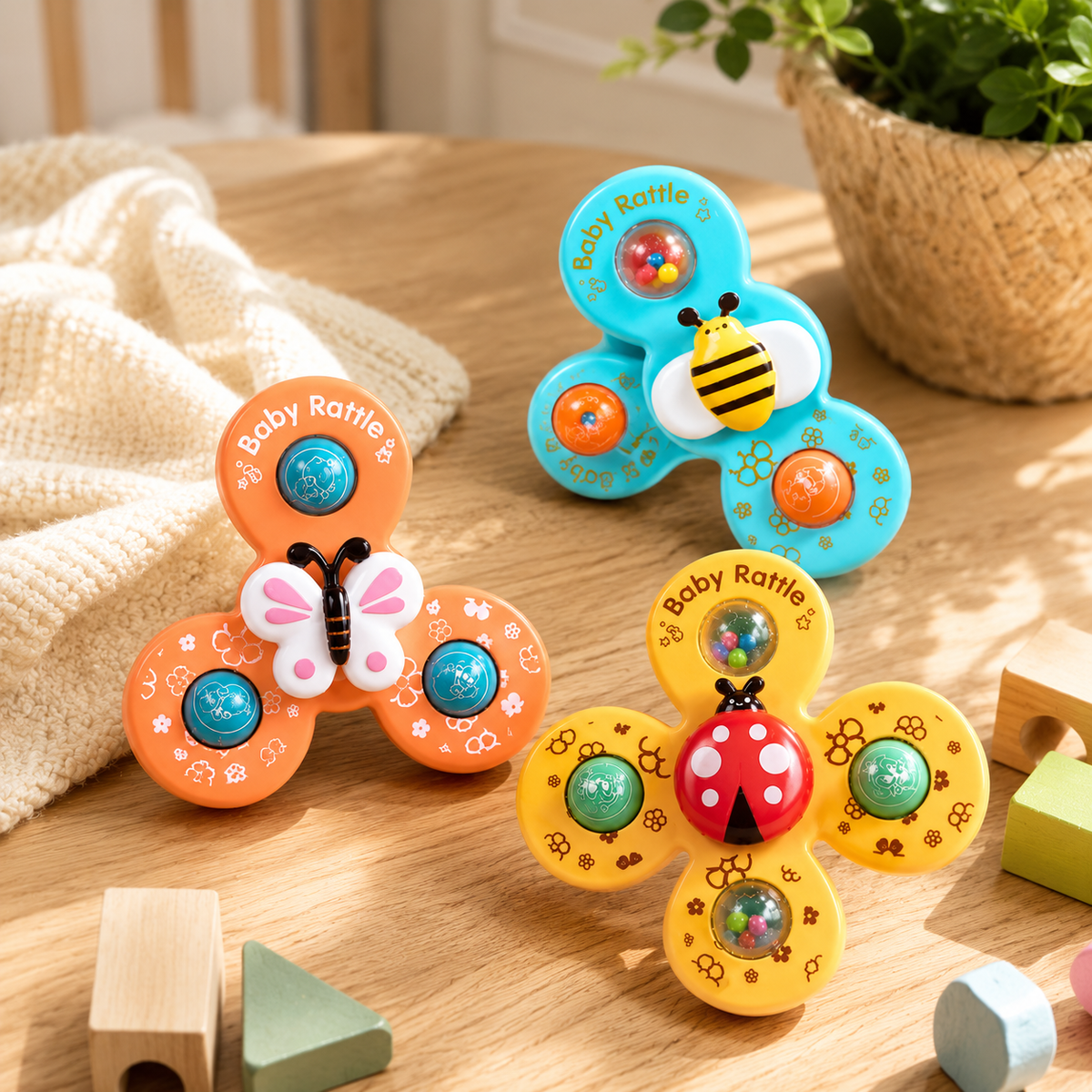 3 in 1 Baby Rattles Set with Suction Cup Spinner Toy (6329)