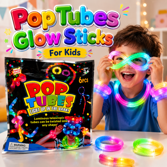 Glow in the Dark Pop Tubes 6 PCS Stretch Sensory Fidget Toy Set for Kids