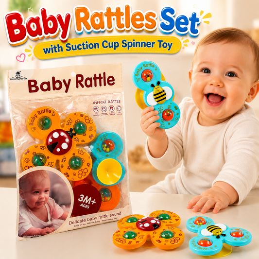 3 in 1 Baby Rattles Set with Suction Cup Spinner Toy