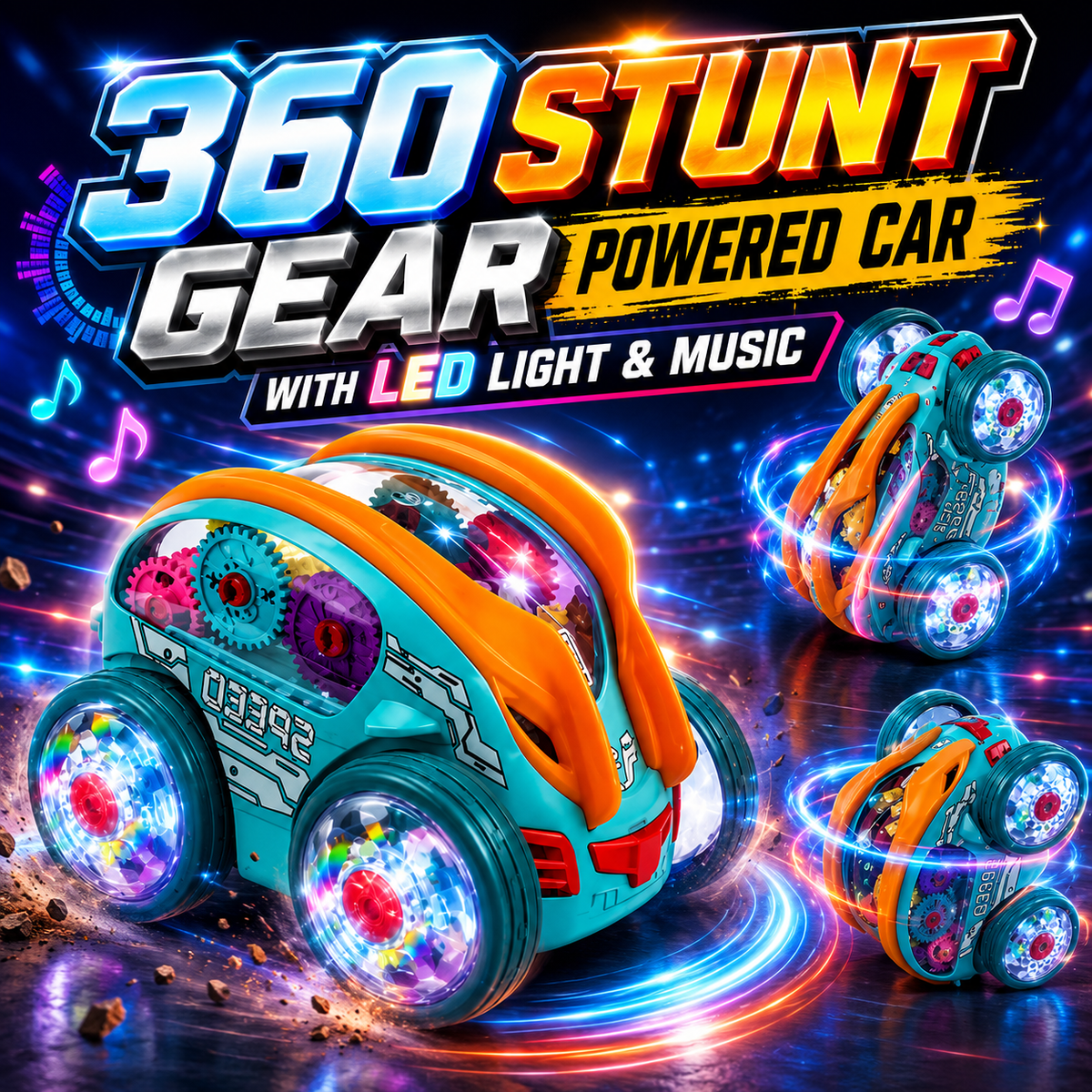 360 Stunt Gear Powered Car with Led Light & Music (YJ388-68)