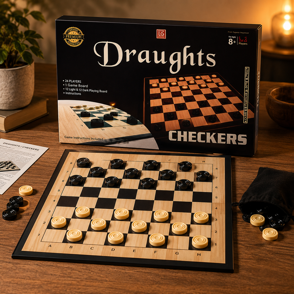 2 in 1 Chess & Draughts Wooden Board Game Set for Kids & Family (1258)
