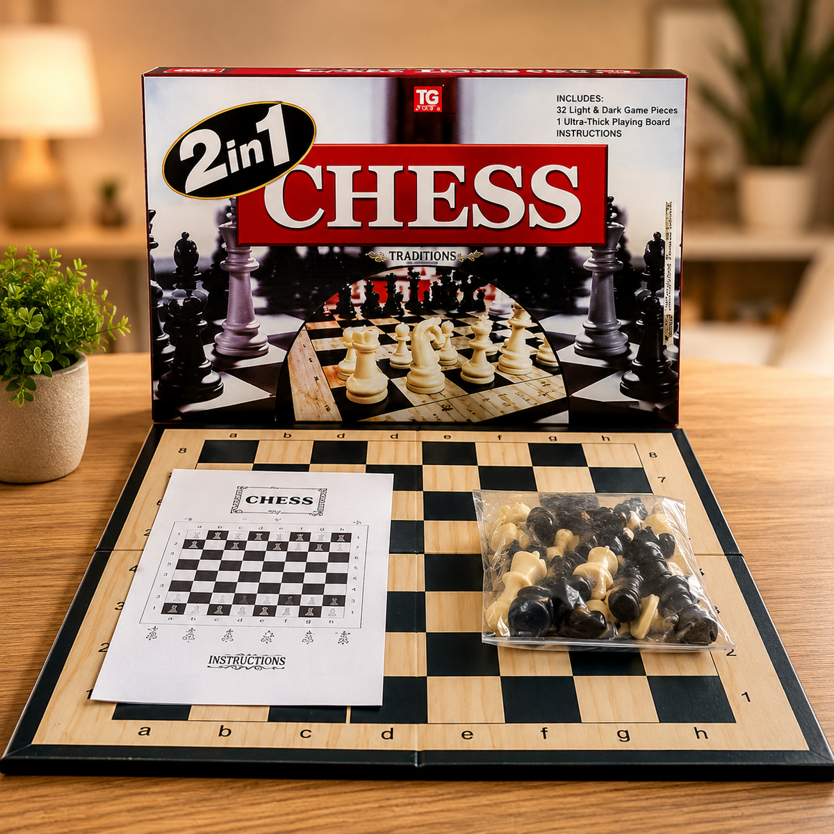 2 in 1 Chess & Draughts Wooden Board Game Set for Kids & Family (1258)