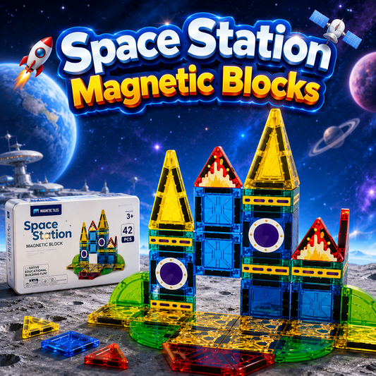 Space Station Magnetic Blocks 42 Piece STEM Magnetic Building Tiles Set for Kids