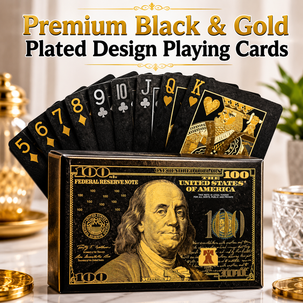 Premium Black & Gold Plated Design Playing Cards (1977)