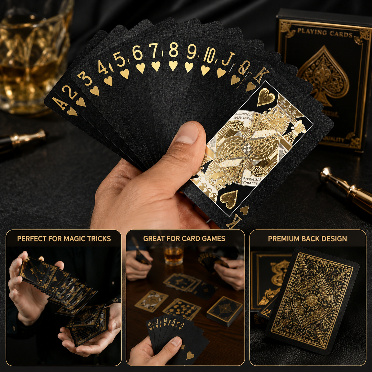 Premium Black & Gold Plated Design Playing Cards (1977)